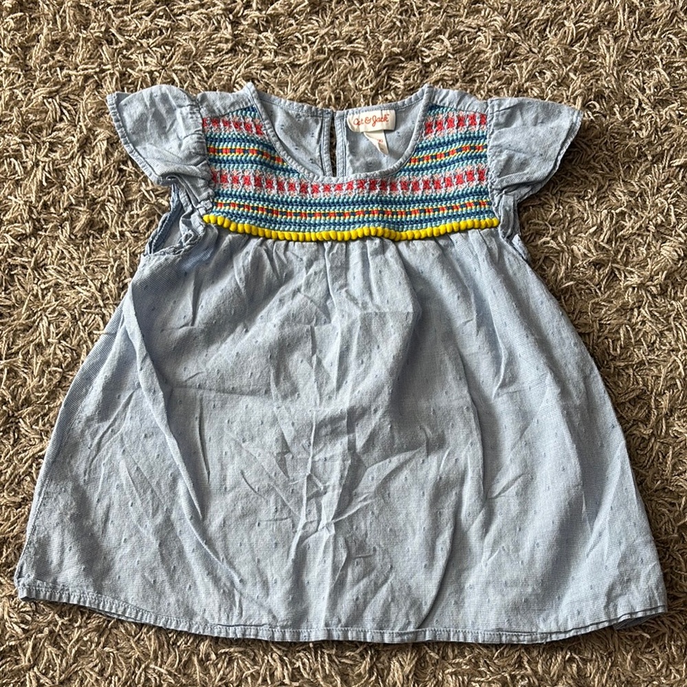 Girls' Light Blue Dress with Colorful Embroidery